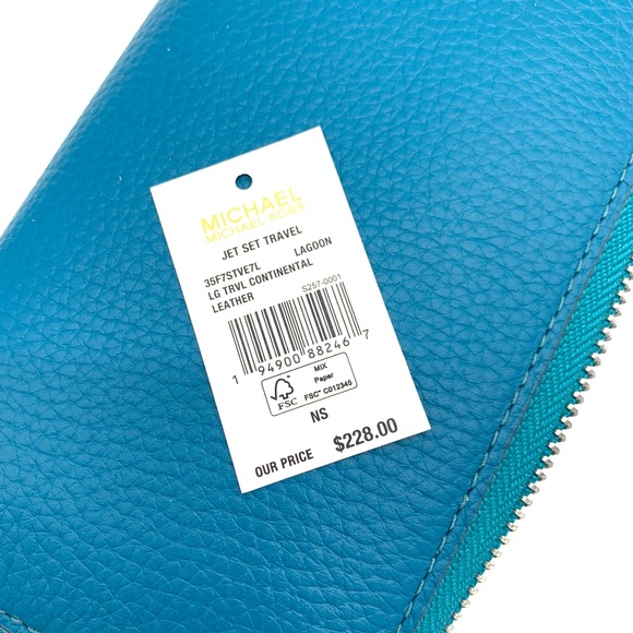 Michael Kors Jet Set Travel Continental Leather Wristlet - LAGOON/ Silver - Picture 5 of 8